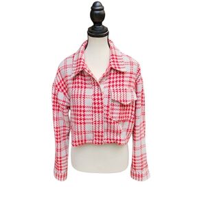 Houndstooth Tweed Papaya Cropped Red & White Jacket